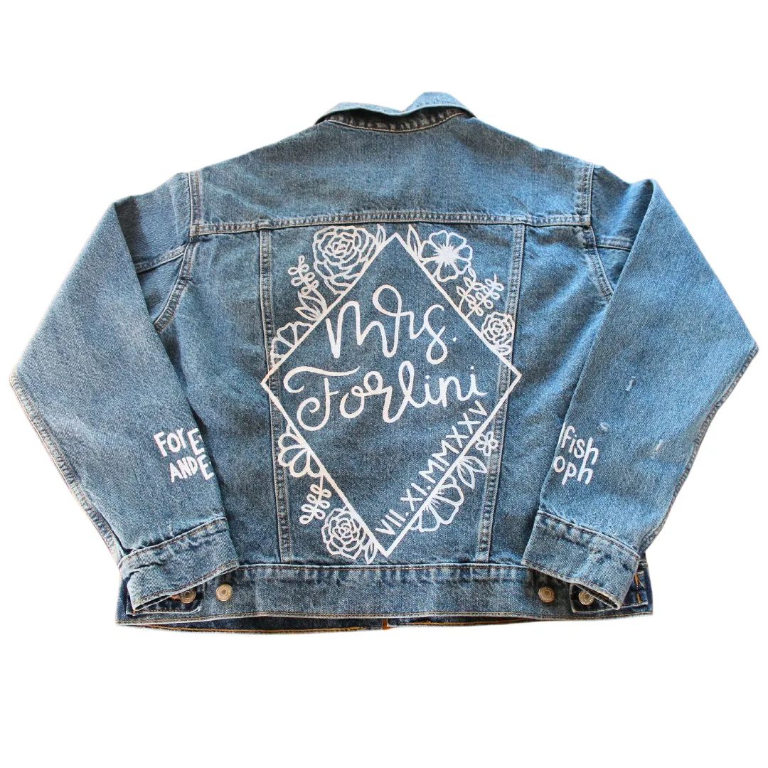 Hand Painted Bridal Wedding Denim Jacket