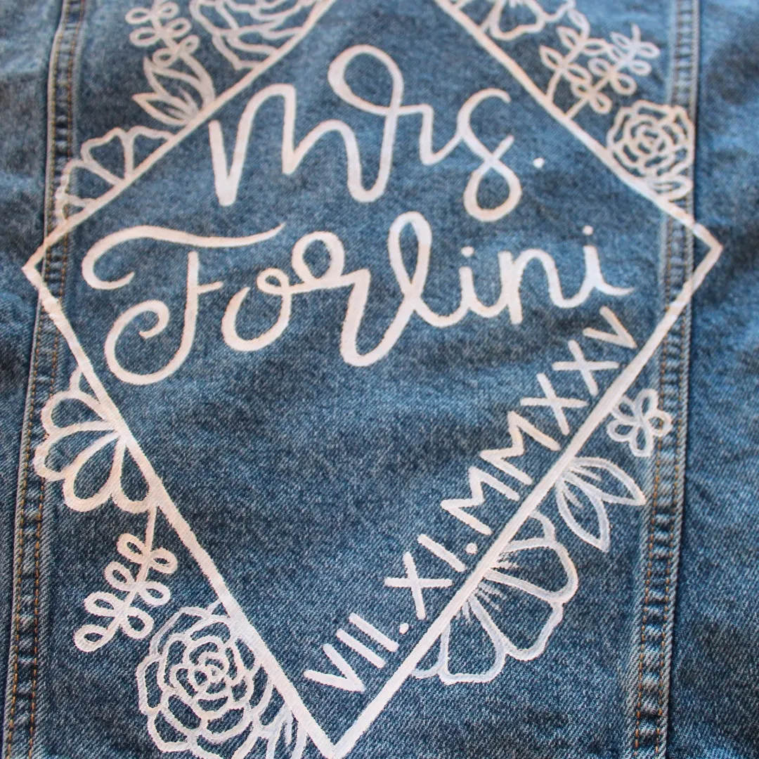 Hand Painted Bridal Wedding Denim Jacket