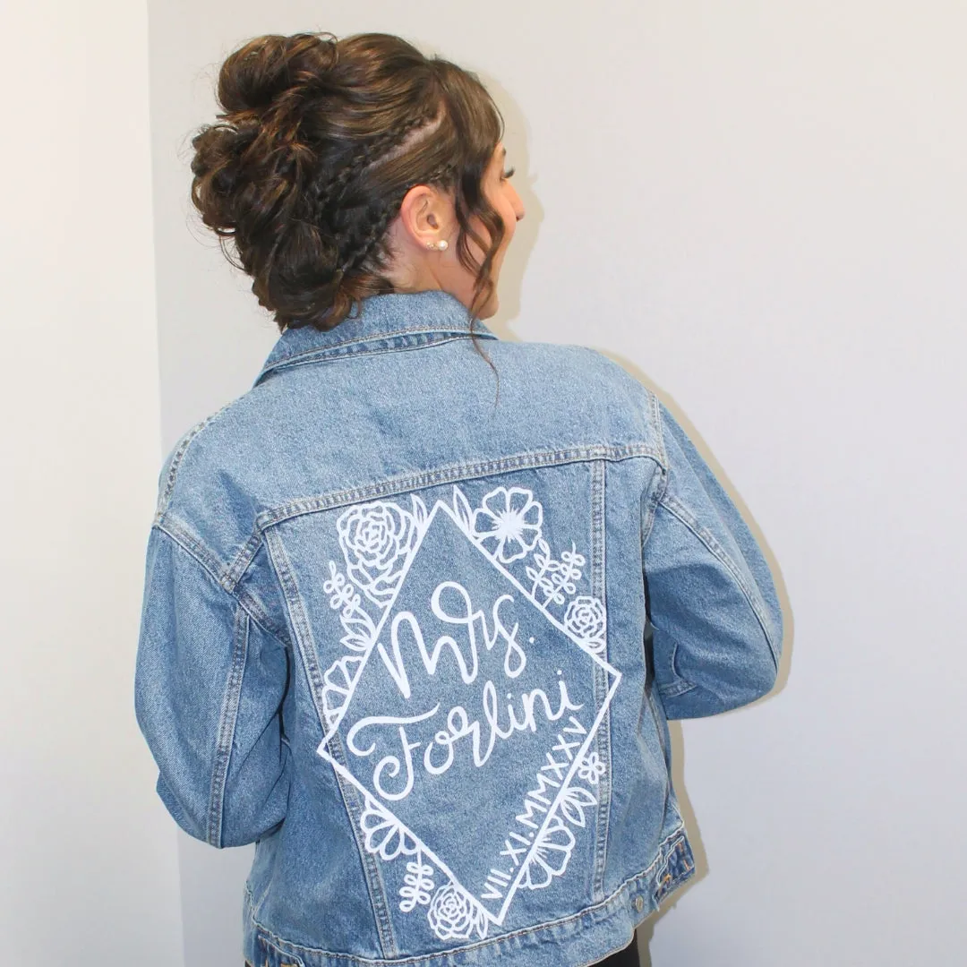 Hand Painted Bridal Wedding Denim Jacket