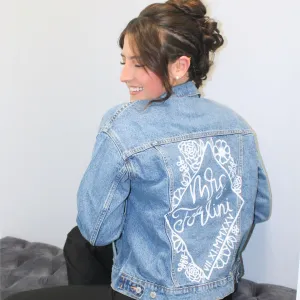 Hand Painted Bridal Wedding Denim Jacket