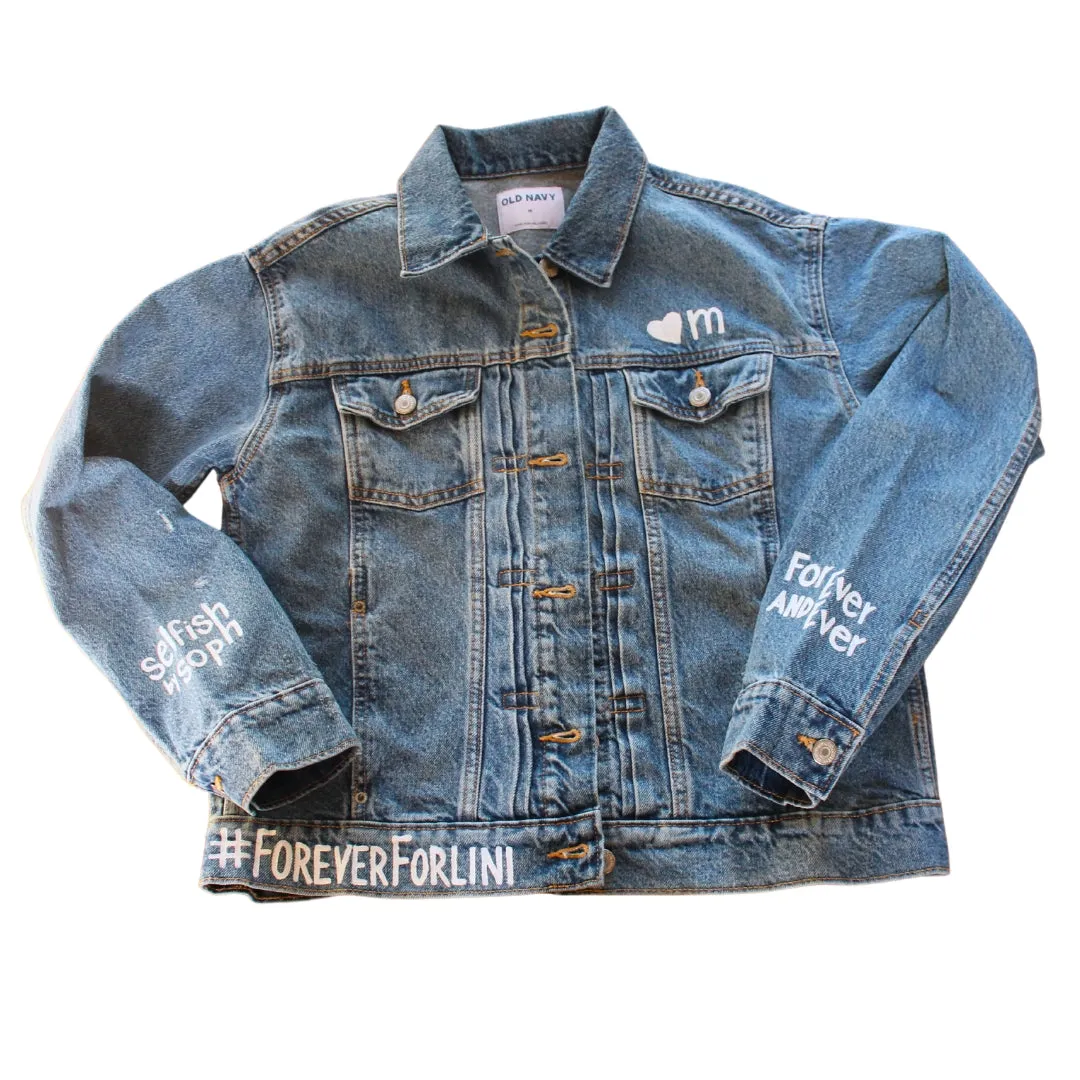 Hand Painted Bridal Wedding Denim Jacket