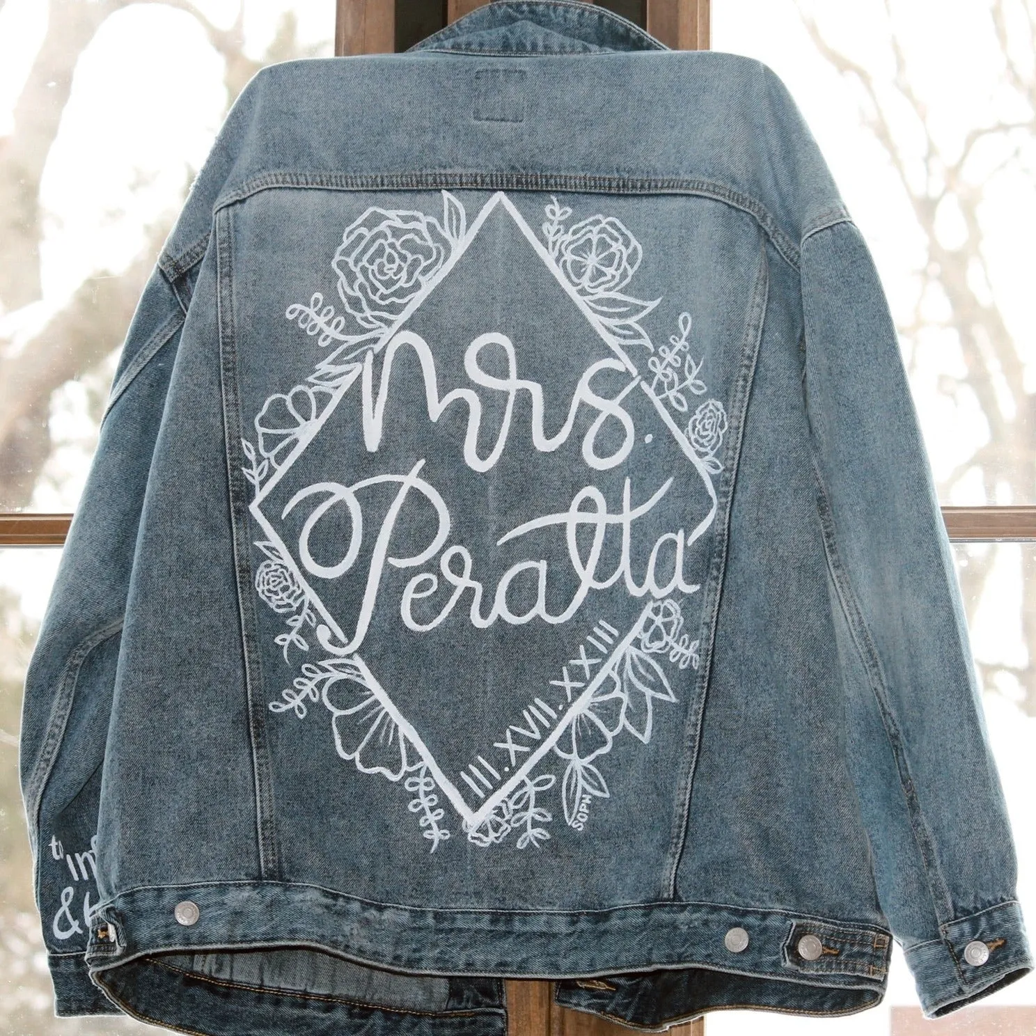 Hand Painted Bridal Wedding Denim Jacket