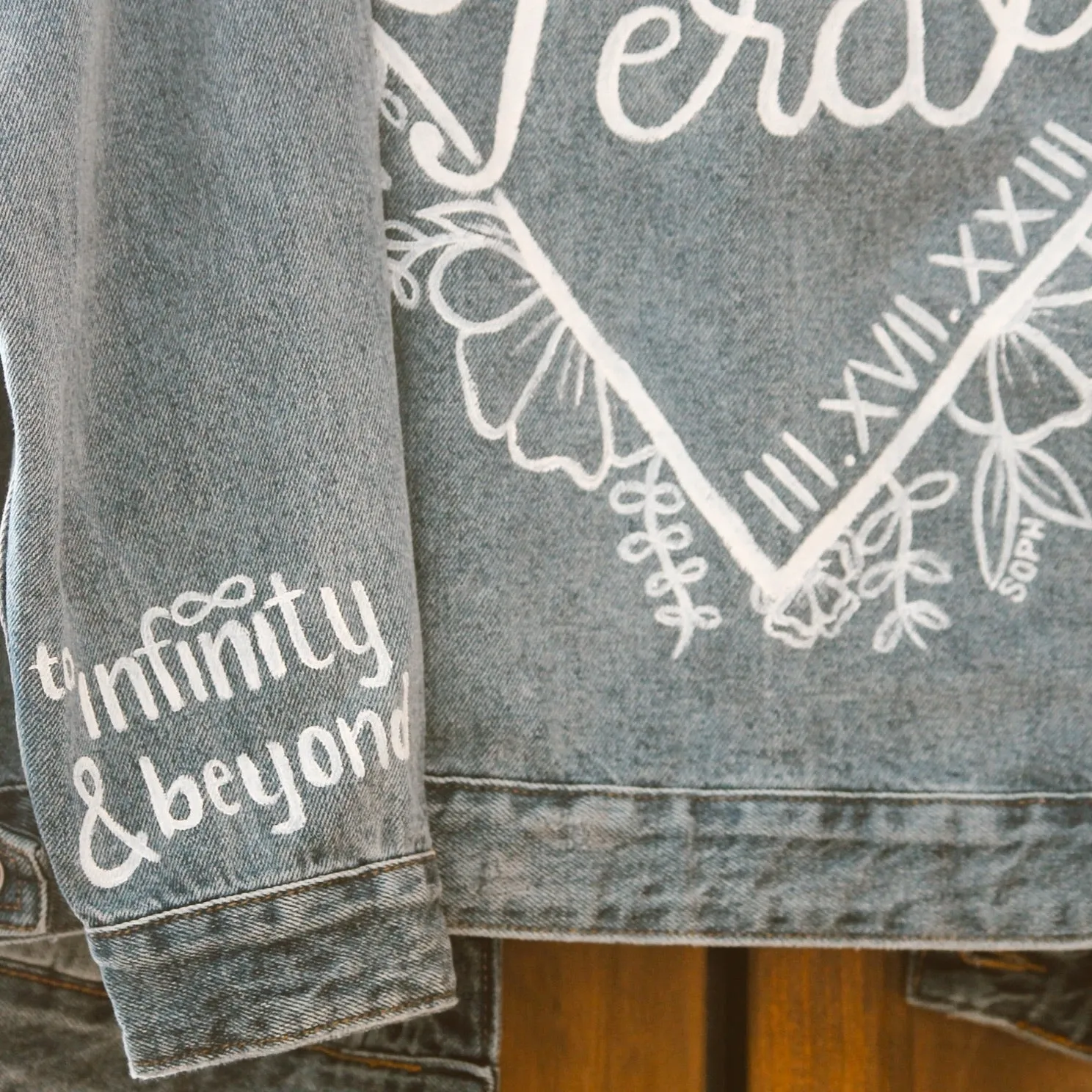 Hand Painted Bridal Wedding Denim Jacket