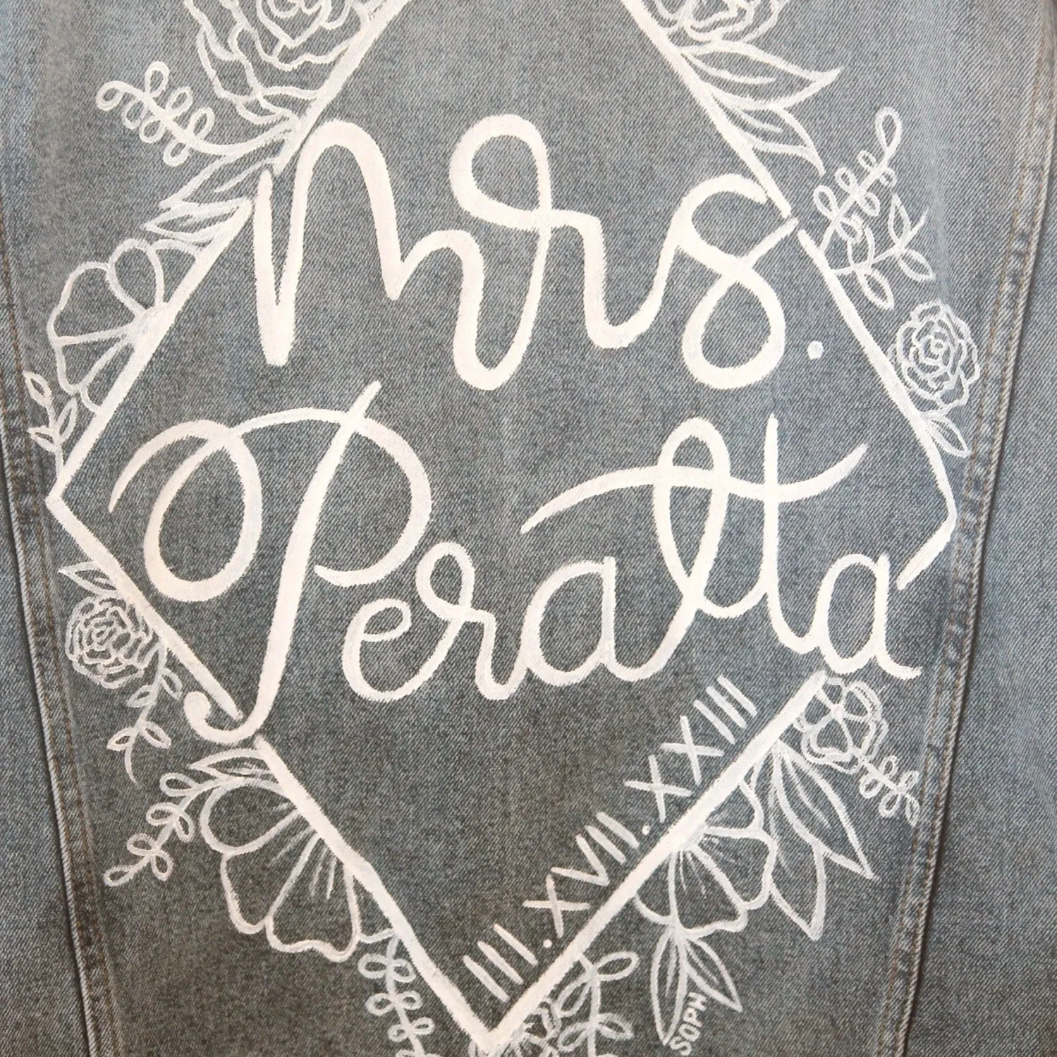 Hand Painted Bridal Wedding Denim Jacket