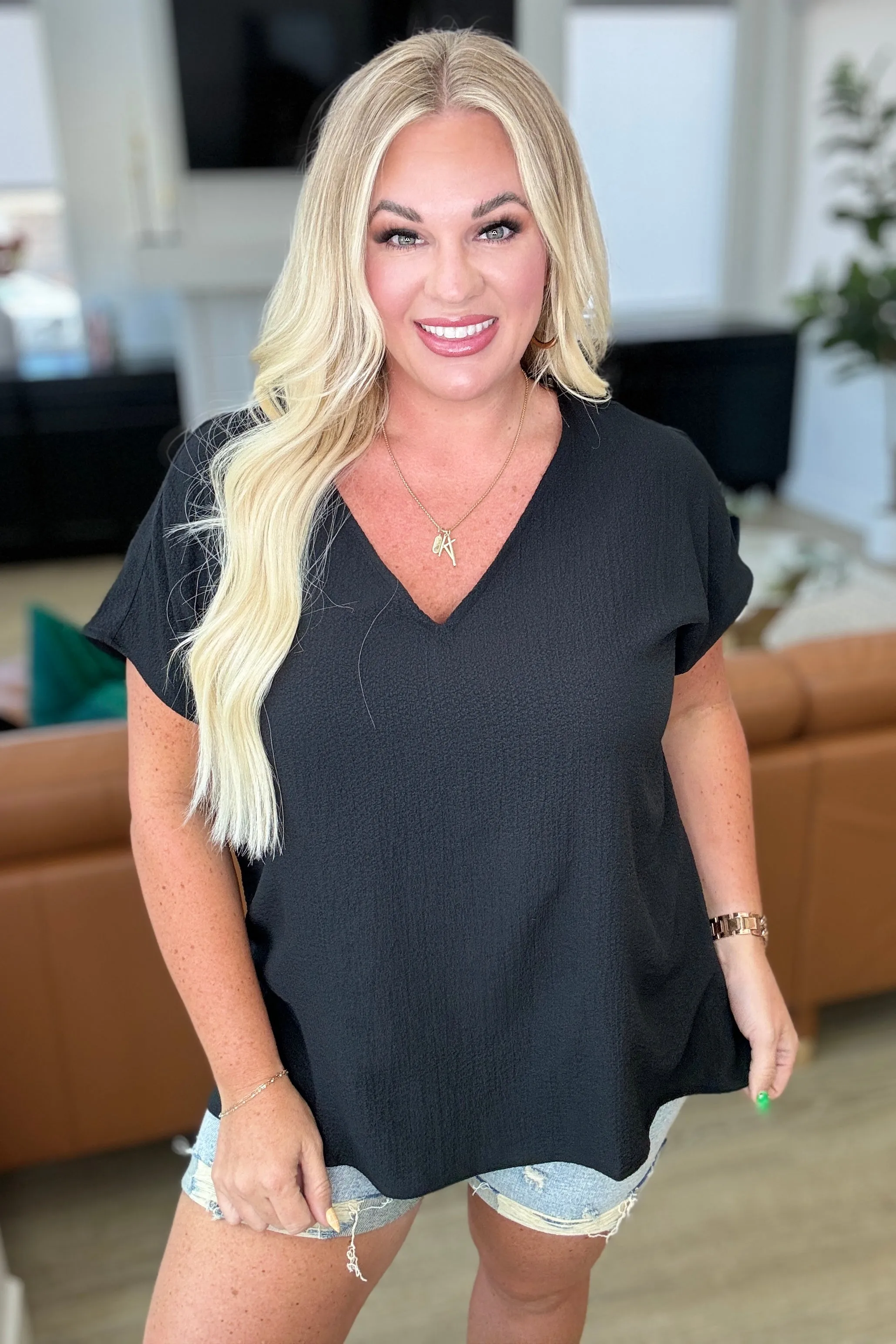 Hazel Blues® |  Let Me Be Your Wings V-Neck Top in Black