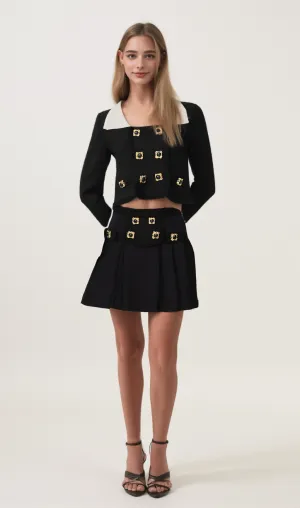 Hermine contrast-color jacket & skirt matching set