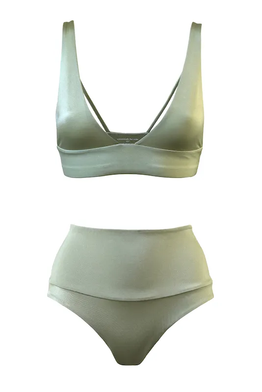 HIGH-WAISTED Bottoms in Metallic Moss