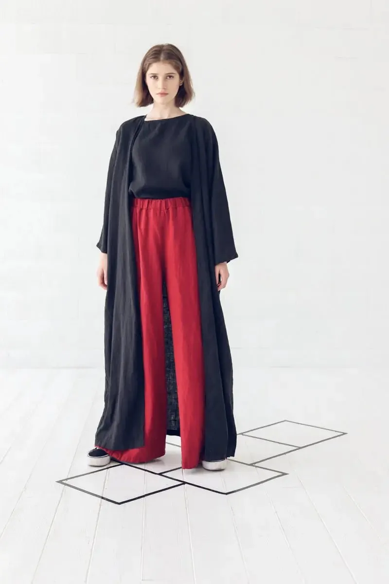 High Waisted Linen Culottes with Elastic Waistband