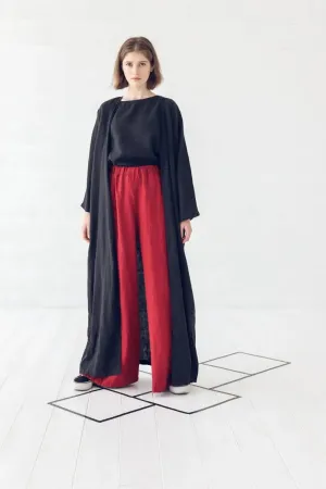 High Waisted Linen Culottes with Elastic Waistband