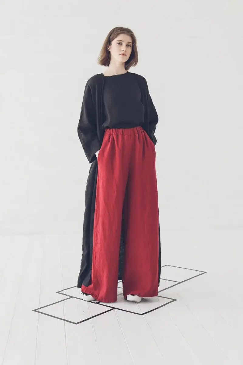 High Waisted Linen Culottes with Elastic Waistband