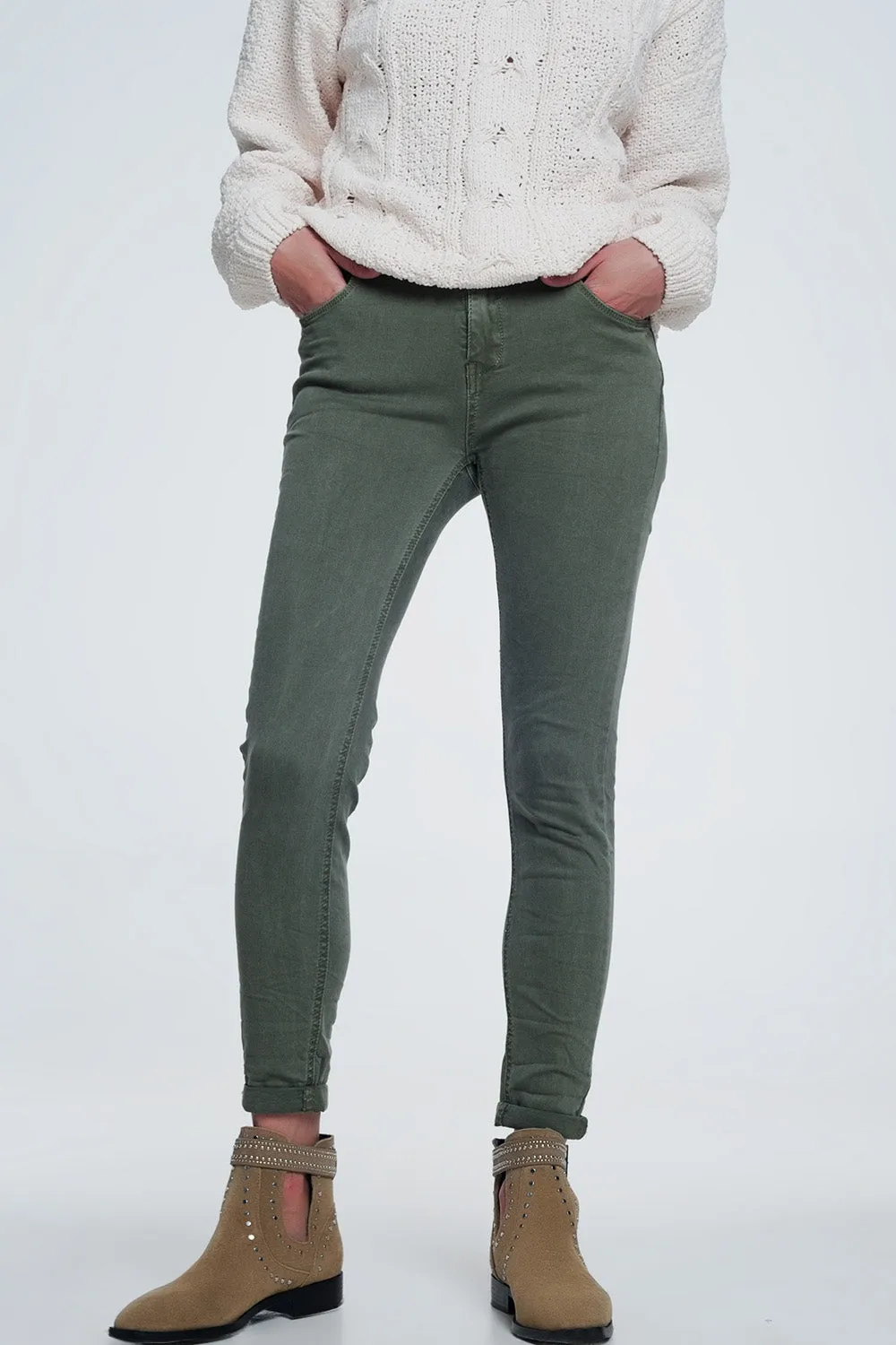High waisted skinny jeans in green