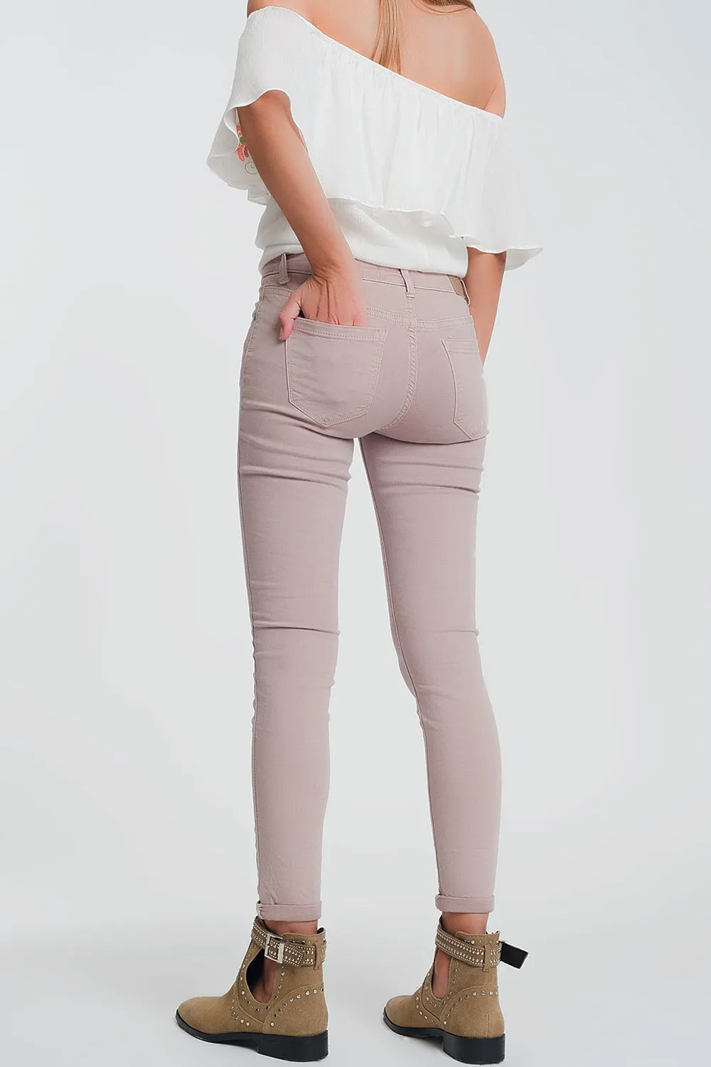 High waisted super skinny pants in pink