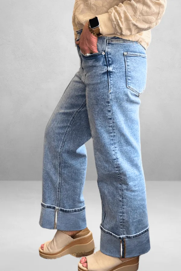 Holly High Rise Cuffed Hem Straight Jeans