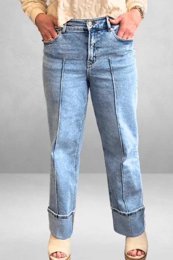 Holly High Rise Cuffed Hem Straight Jeans