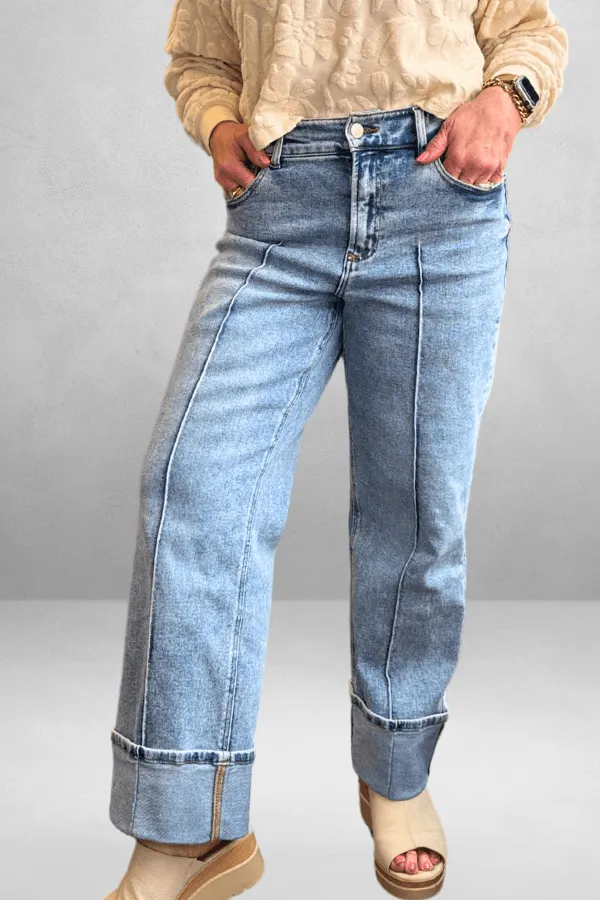 Holly High Rise Cuffed Hem Straight Jeans