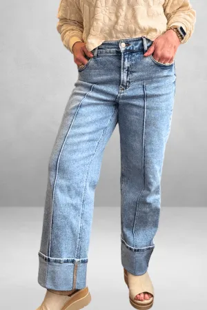 Holly High Rise Cuffed Hem Straight Jeans