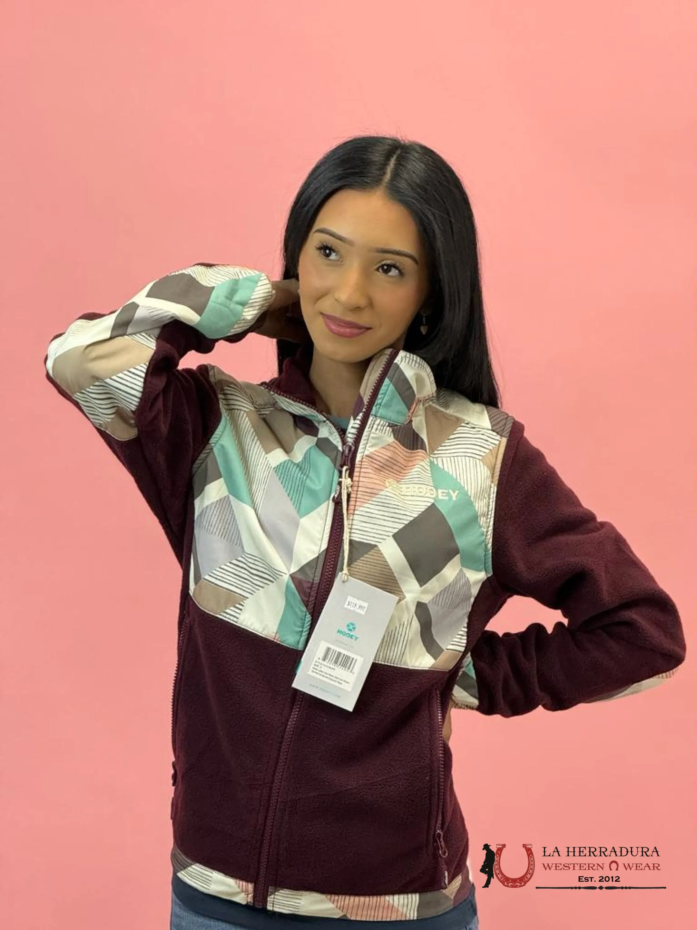 Hooey Womens Purple w/ Multi Colored Geometric Shoulder Pattern Tech Fleece