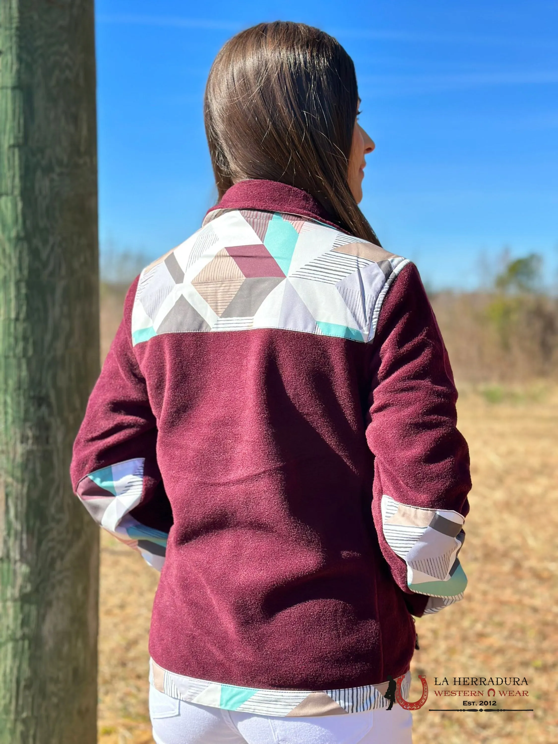 Hooey Womens Purple w/ Multi Colored Geometric Shoulder Pattern Tech Fleece