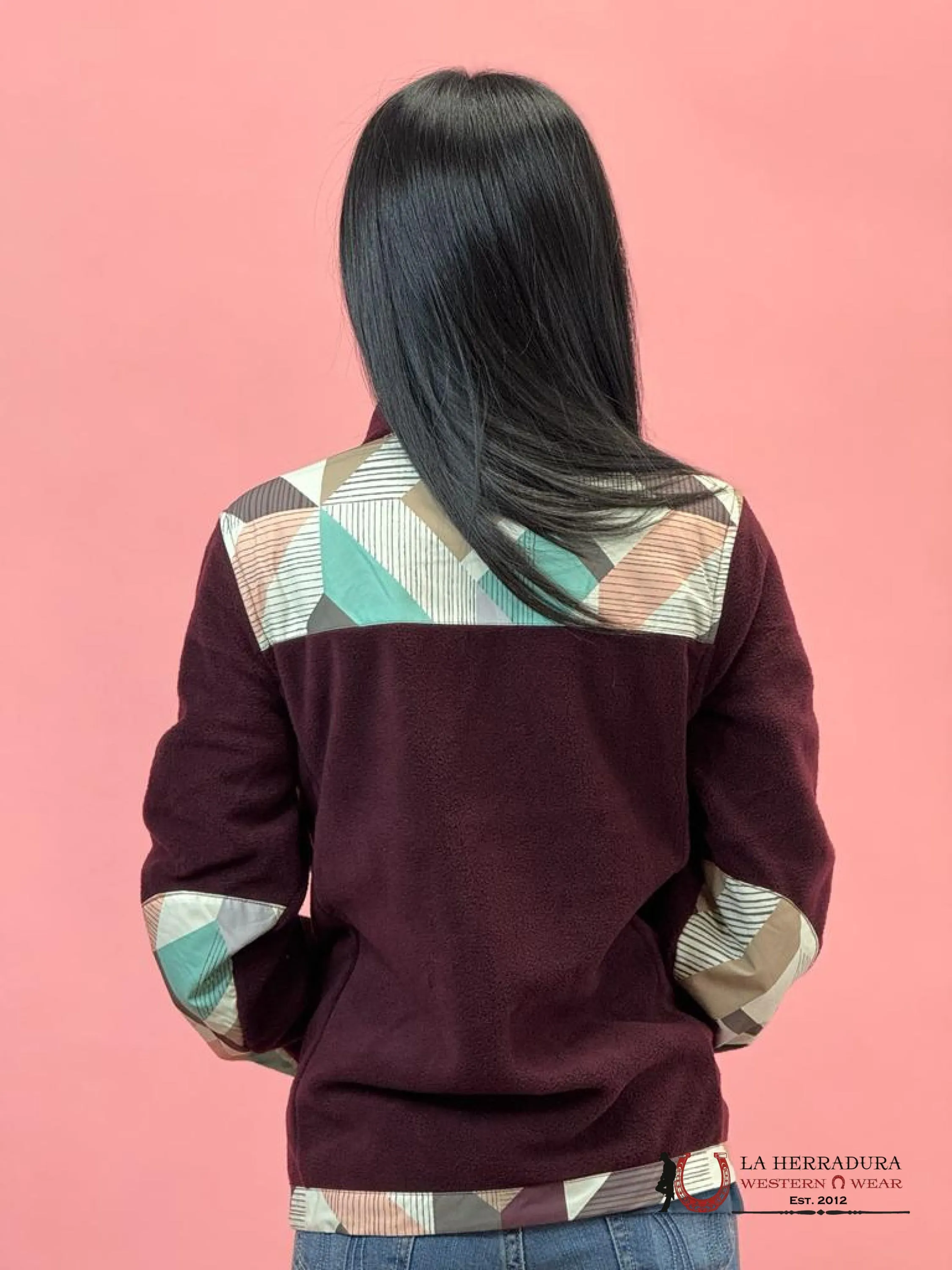 Hooey Womens Purple w/ Multi Colored Geometric Shoulder Pattern Tech Fleece