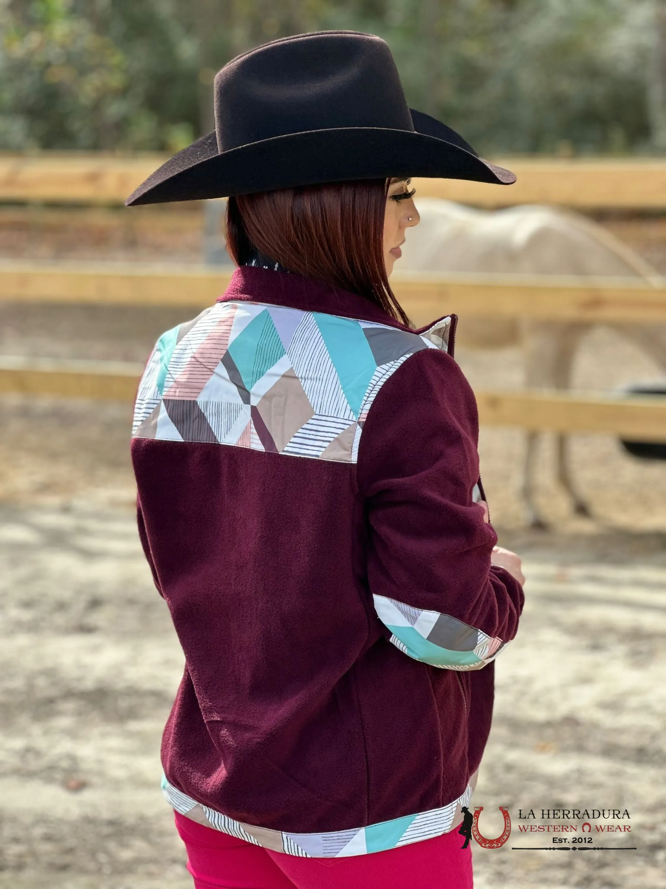 Hooey Womens Purple w/ Multi Colored Geometric Shoulder Pattern Tech Fleece