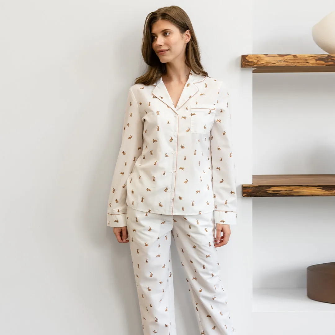 Hoppy Bunnies on Poplin Women's PJ Set