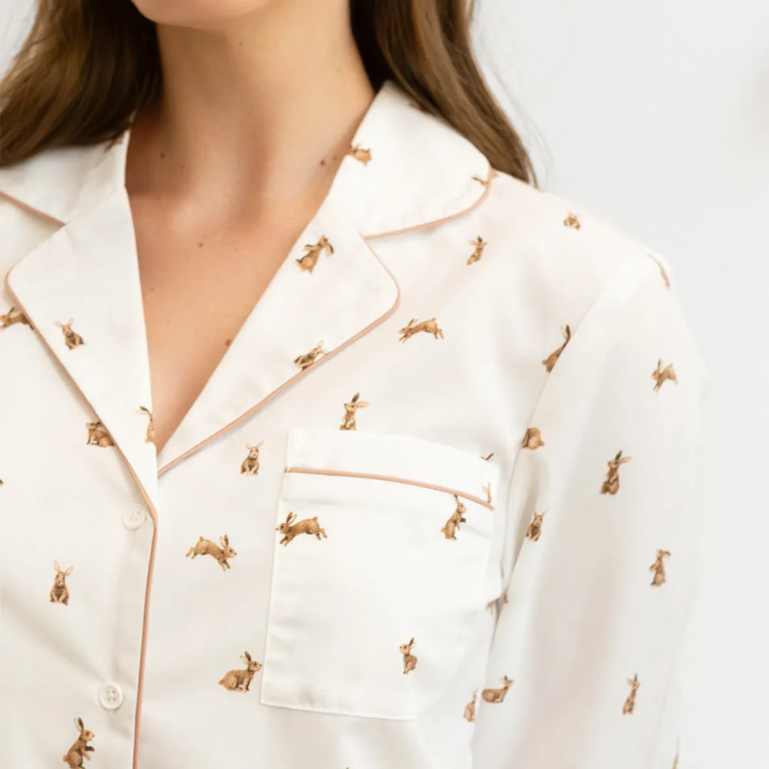 Hoppy Bunnies on Poplin Women's PJ Set