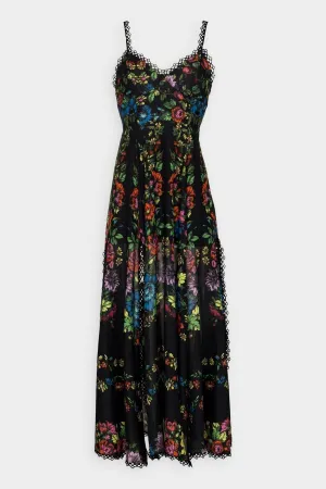 Iraso Long Dress in Garden Black Print