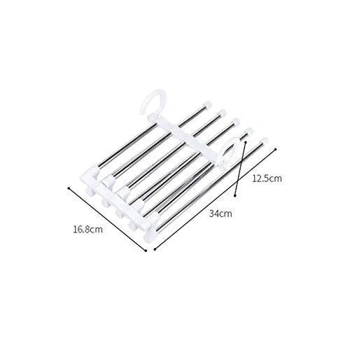 ISUE (Set of 2pcs 5 in 1 Portable Stainless Steel Clothes Pants Hangers Closet Storage Organizer for Pants Jeans Hanging 13.38 x 7.2in