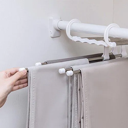 ISUE (Set of 2pcs 5 in 1 Portable Stainless Steel Clothes Pants Hangers Closet Storage Organizer for Pants Jeans Hanging 13.38 x 7.2in