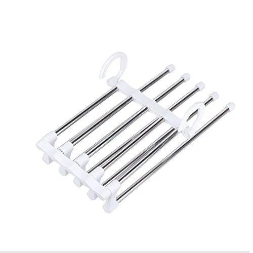 ISUE (Set of 2pcs 5 in 1 Portable Stainless Steel Clothes Pants Hangers Closet Storage Organizer for Pants Jeans Hanging 13.38 x 7.2in