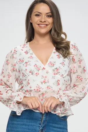 IT5450-PLUS | Tops | Junior Plus Romantic Floral Chiffon Blouse
