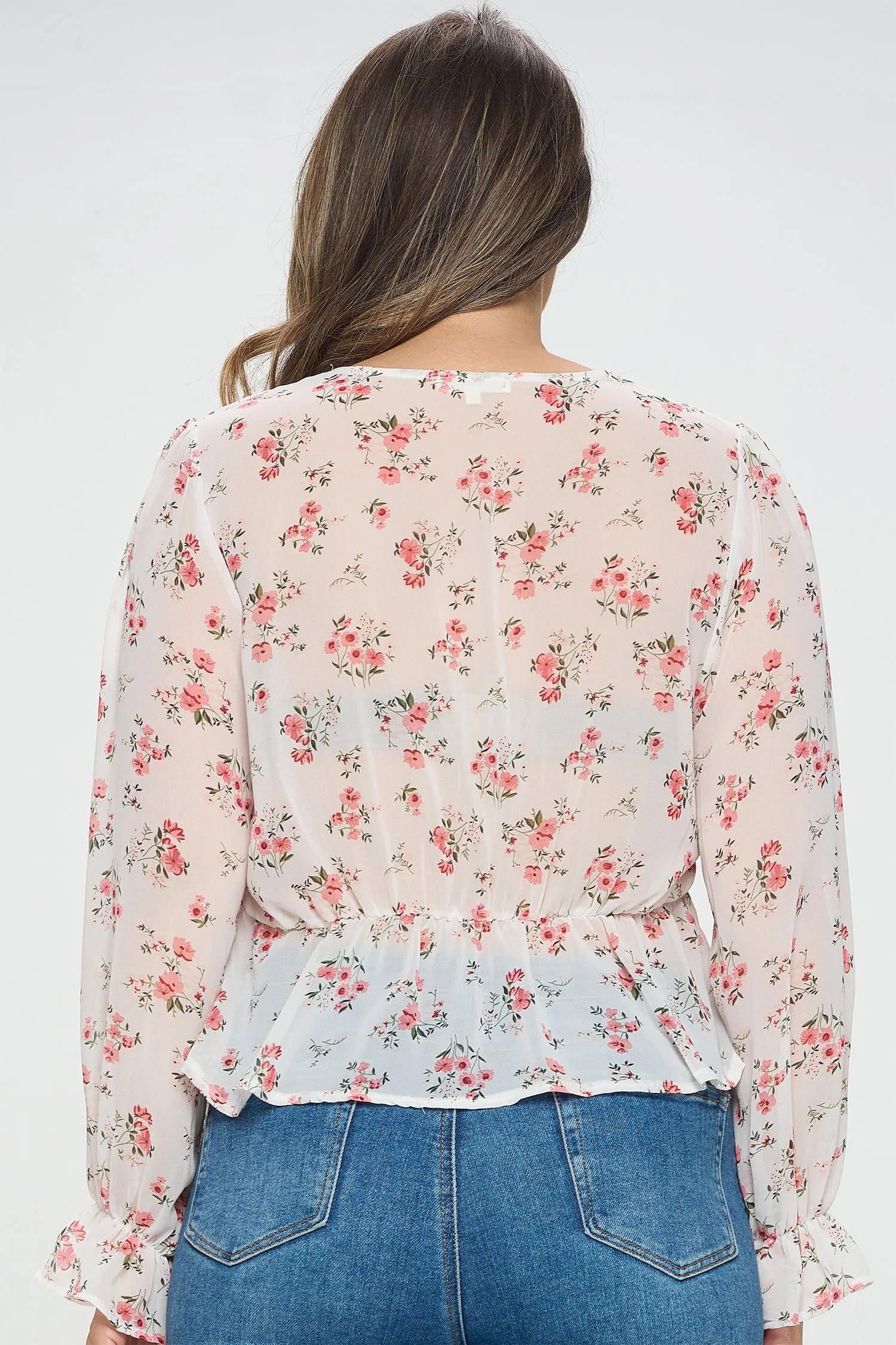 IT5450-PLUS | Tops | Junior Plus Romantic Floral Chiffon Blouse