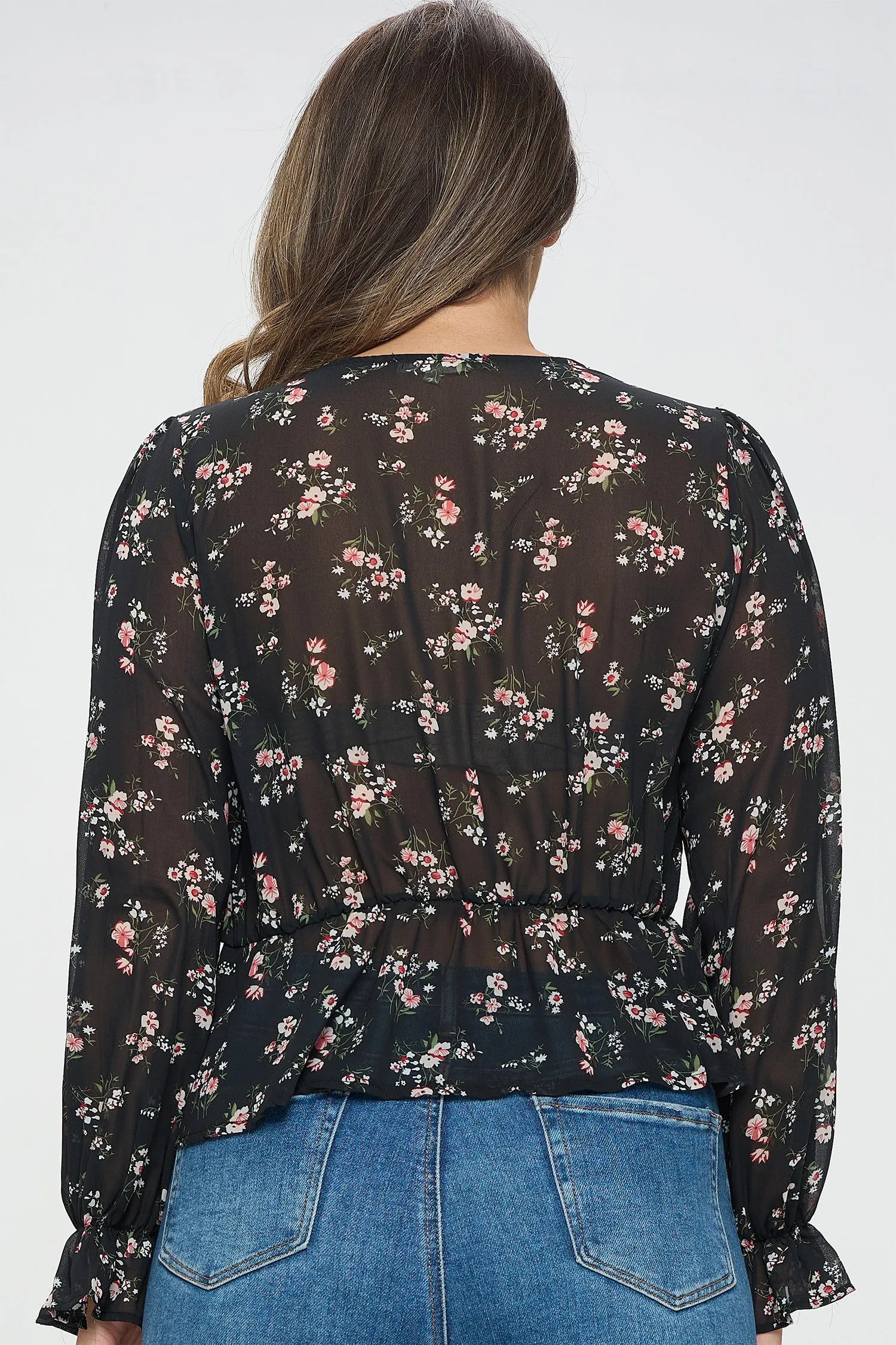 IT5450-PLUS | Tops | Junior Plus Romantic Floral Chiffon Blouse