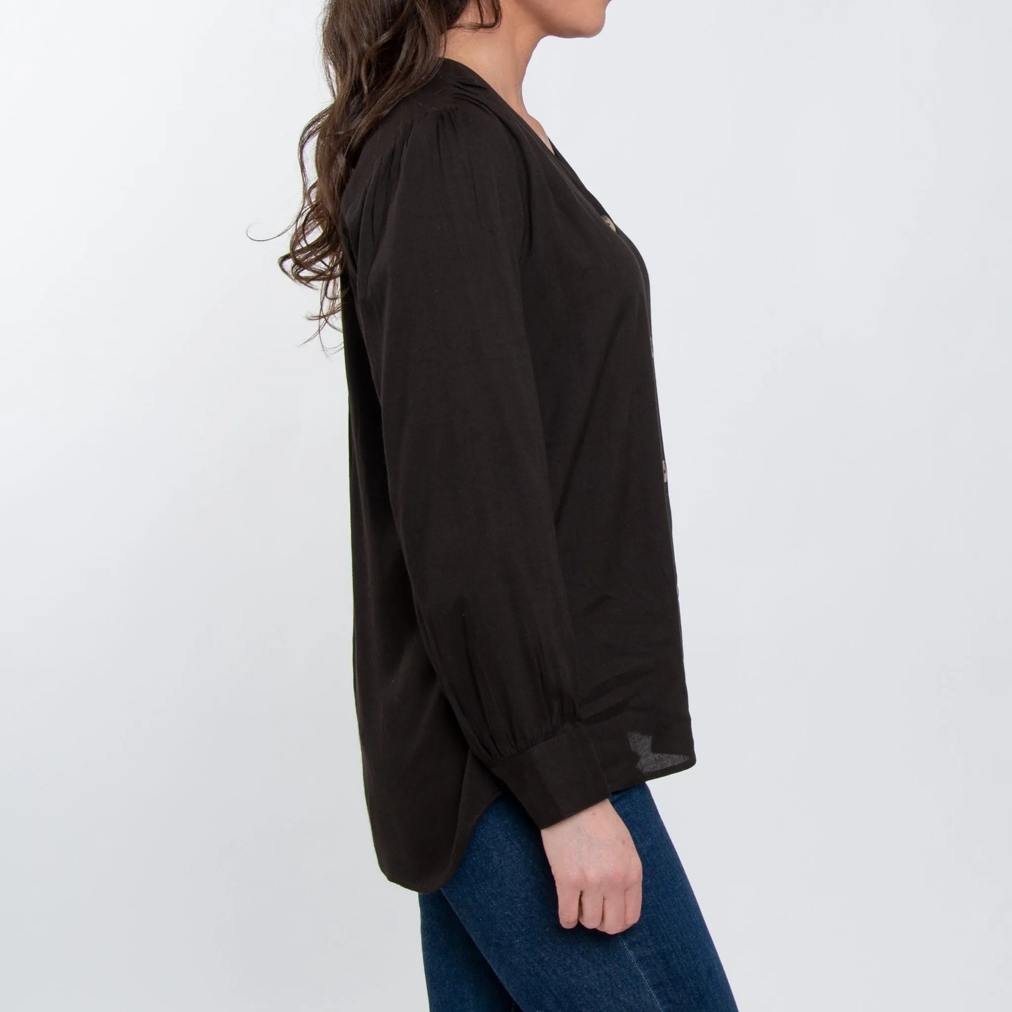 Izara Front Button V-Neck Blouse