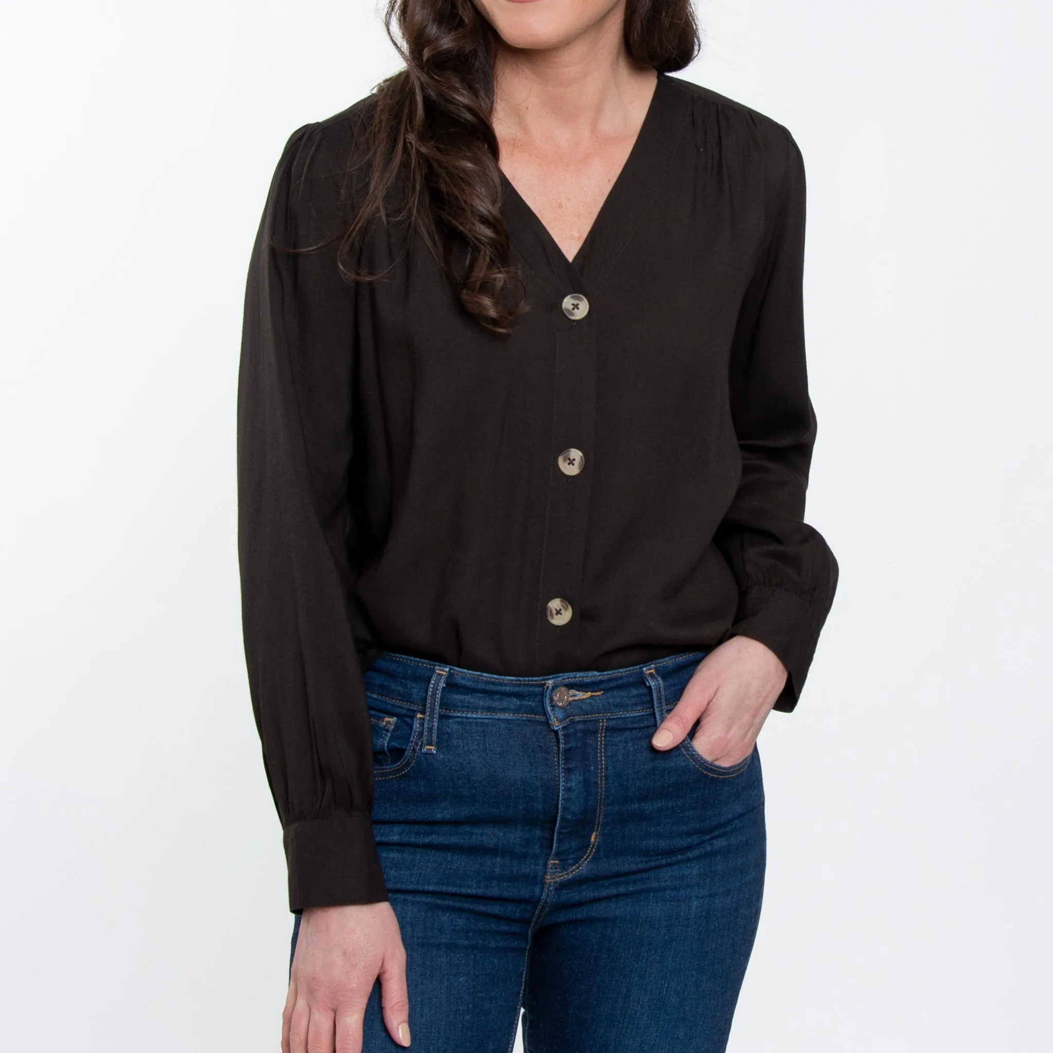 Izara Front Button V-Neck Blouse