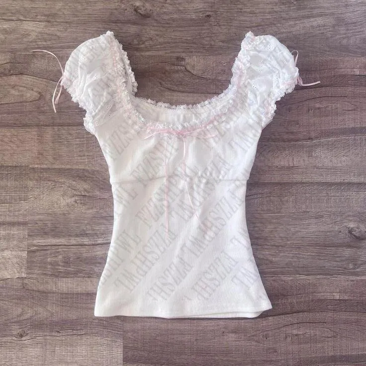 JazzHer Aesthetic Maiden Casual Simple Shirt Summer Y2K Women's Popular Chic Clothing Artsy Backless Cute Pullover Lace Sweet Thin tops