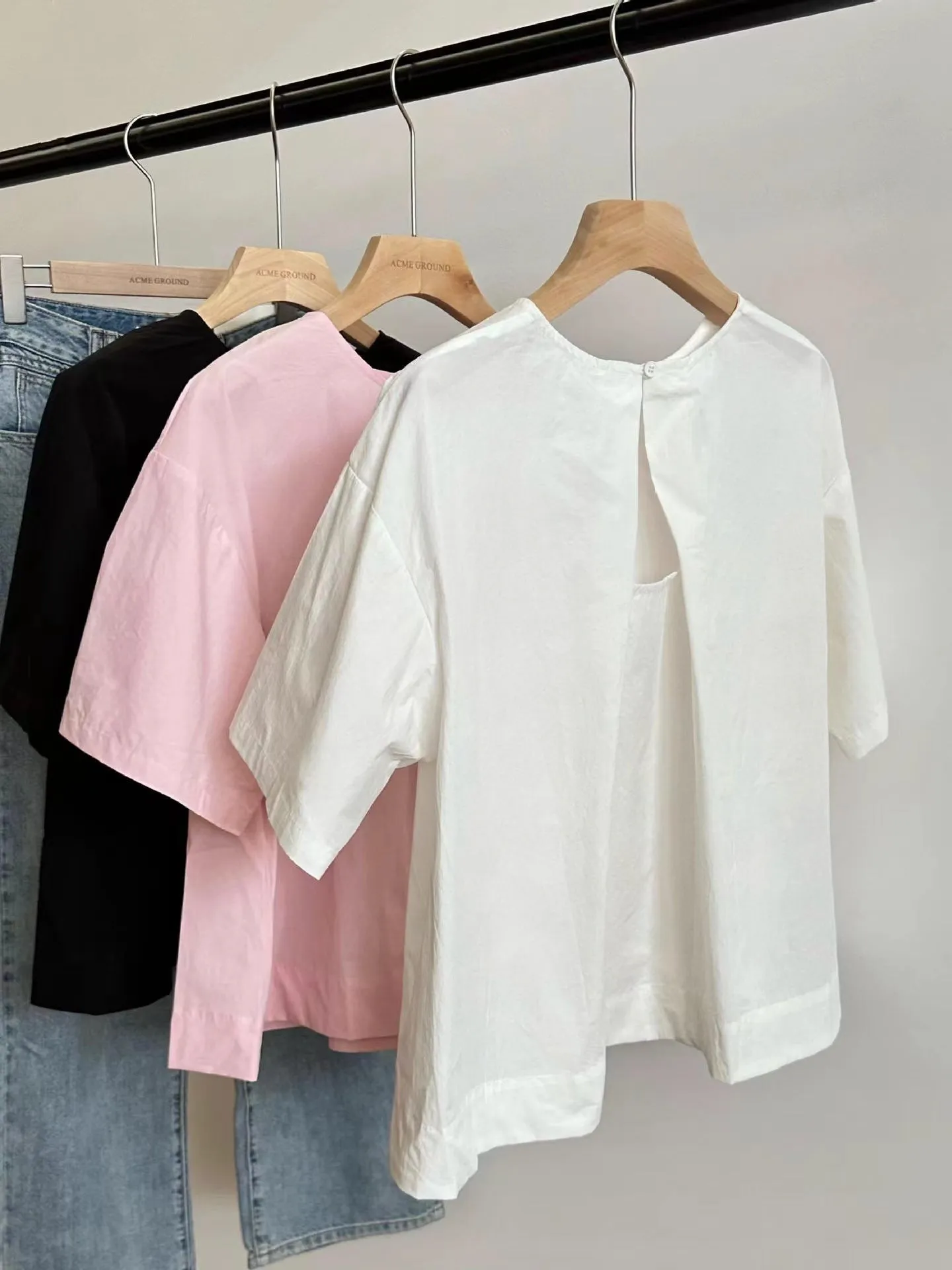 JazzHer Back Hollow Round Neck Simple T-Shirt