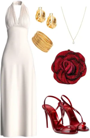 JazzHer Elegant A Line Halter White Fold Long Prom Dresses Evening Dress (PRE-ORDER)