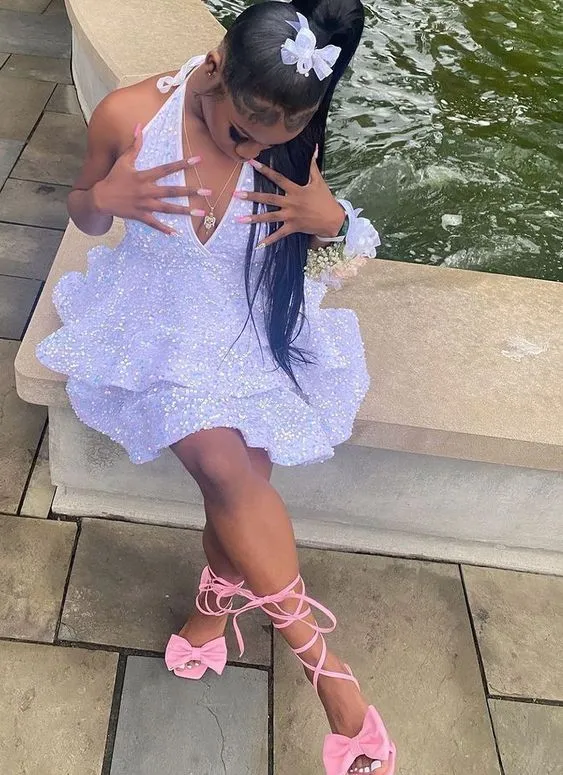 JazzHer Sexy Short White Homecoming Dress Sequins Pink Black Party Dresses for Women (PRE-ORDER)