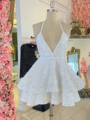 JazzHer Sexy Short White Homecoming Dress Sequins Pink Black Party Dresses for Women (PRE-ORDER)