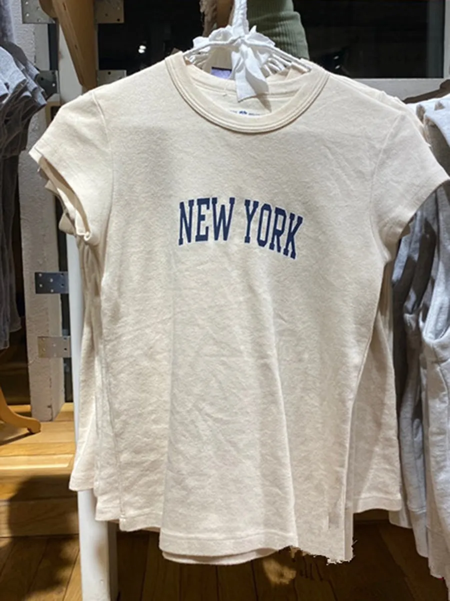 JazzHer Simple Basic Letter Print Slim Short Sleeve Tees Women Casual O-neck Streetwear Beige Harajuku Tops Vintage Chic Cute T-shirts