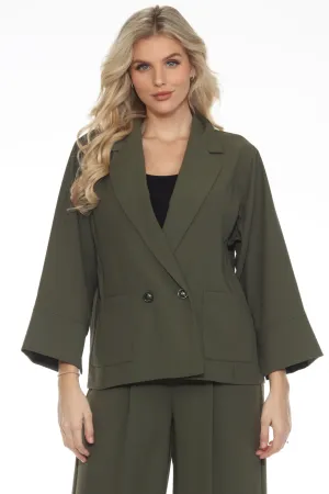 Joseph Ribkoff Iguana Green Double-Breast Oversized Blazer 243098