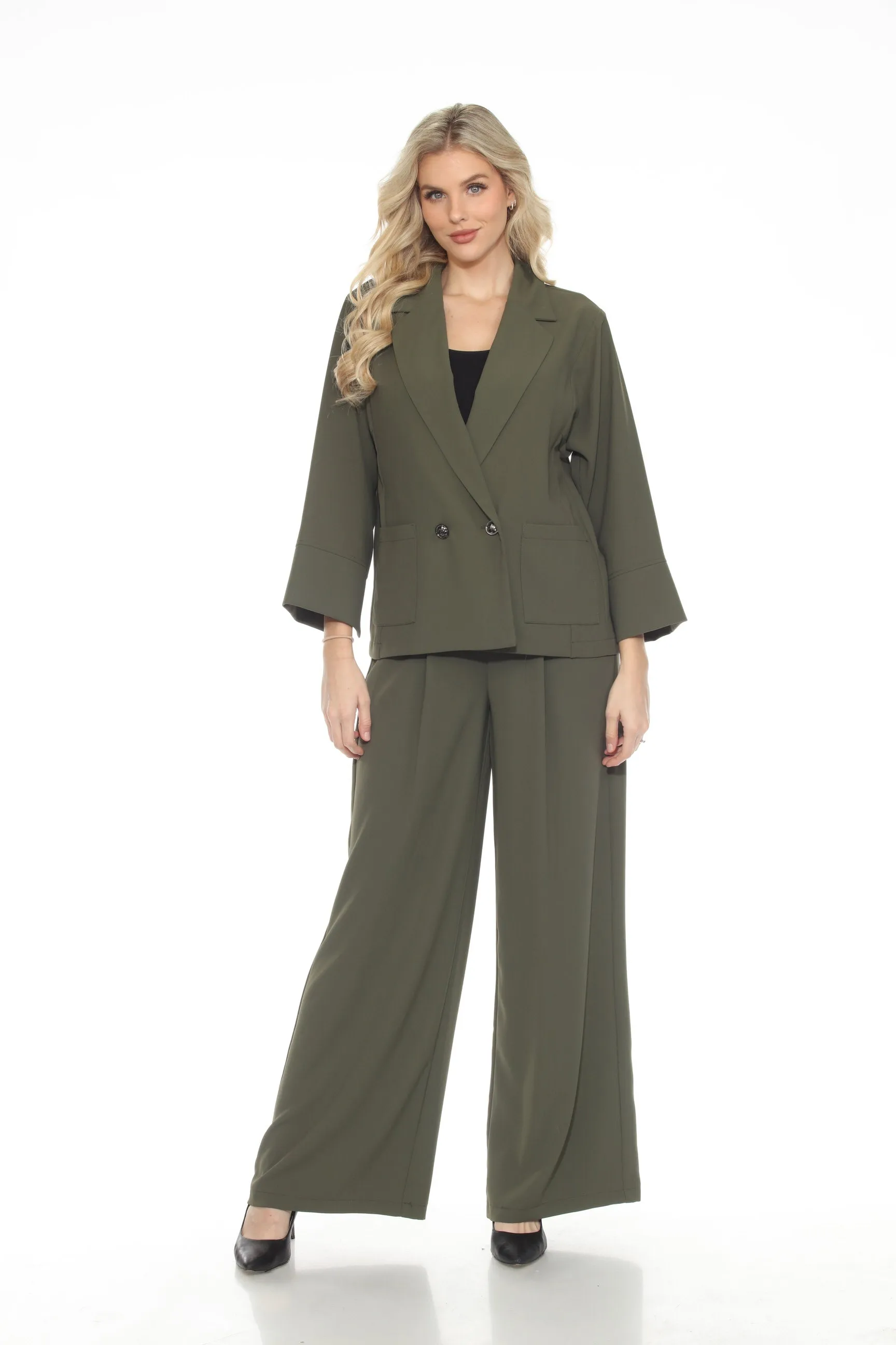 Joseph Ribkoff Iguana Green Double-Breast Oversized Blazer 243098
