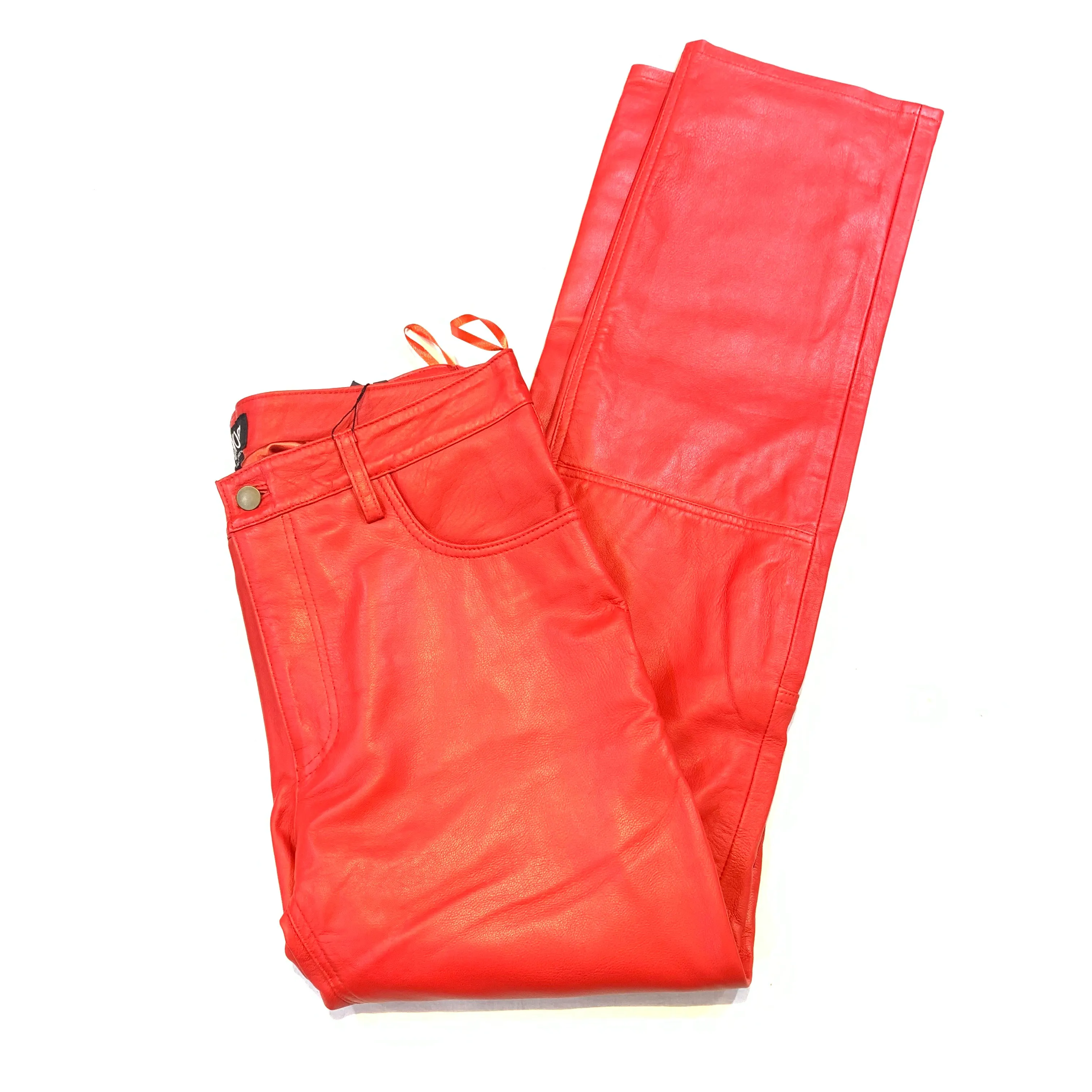 Kashani Men's Red Lambskin Straight Cut Leather Pants