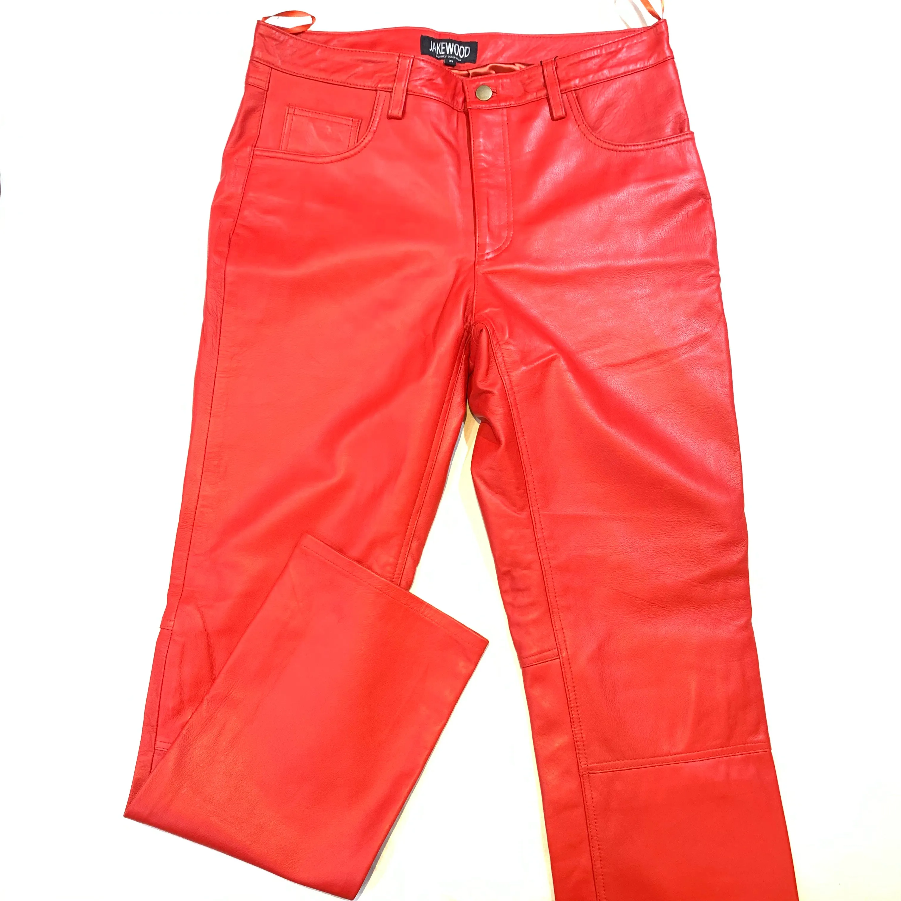 Kashani Men's Red Lambskin Straight Cut Leather Pants