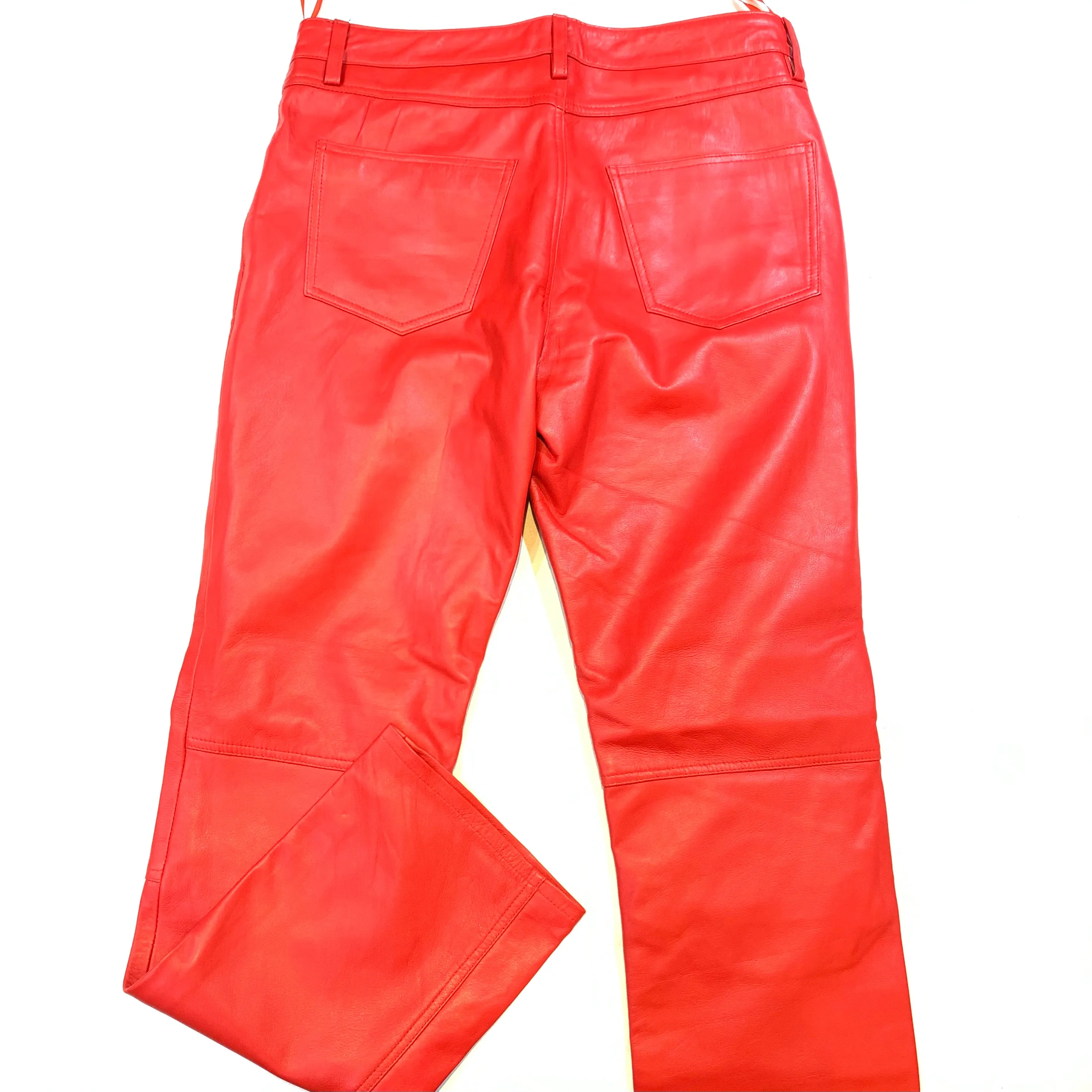 Kashani Men's Red Lambskin Straight Cut Leather Pants