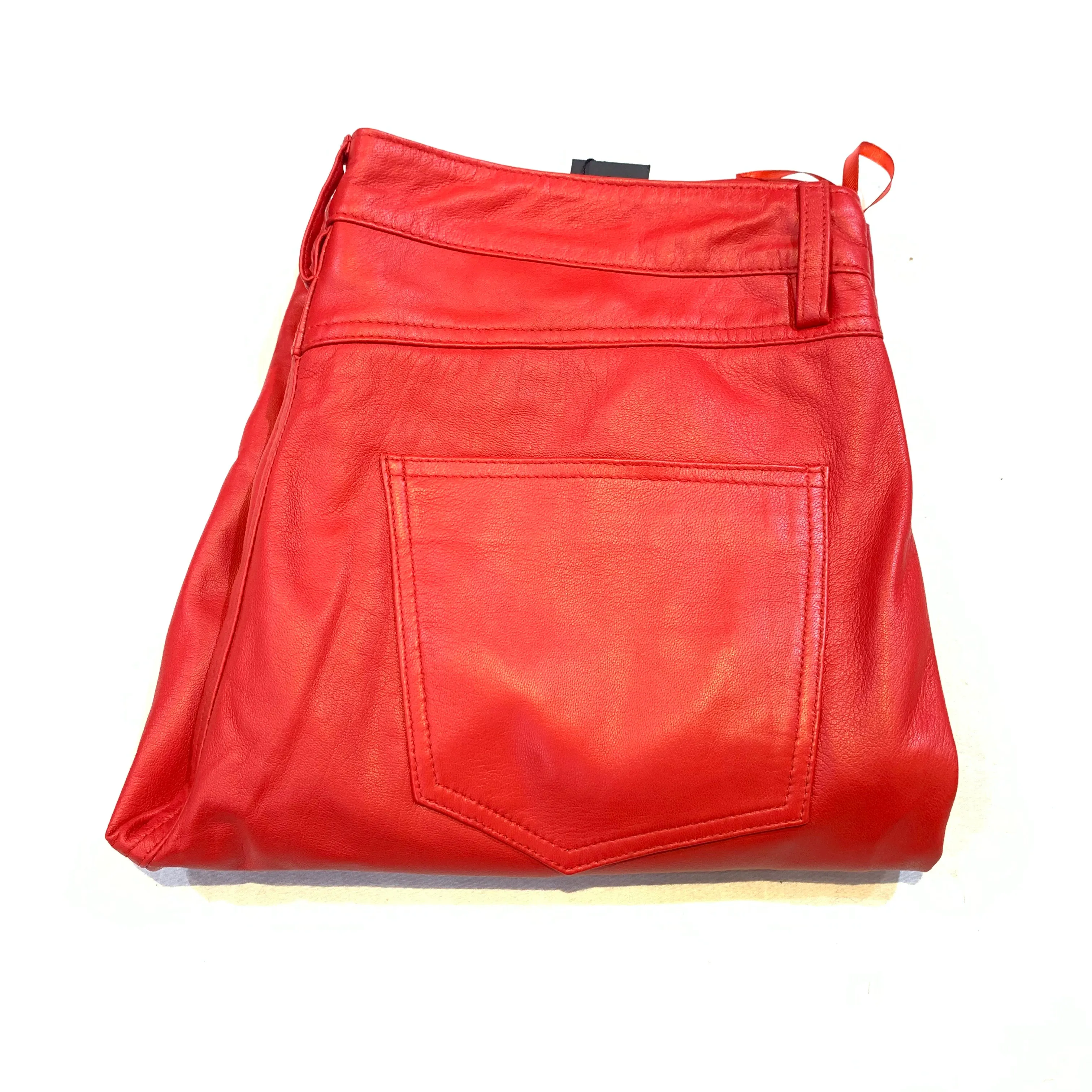 Kashani Men's Red Lambskin Straight Cut Leather Pants
