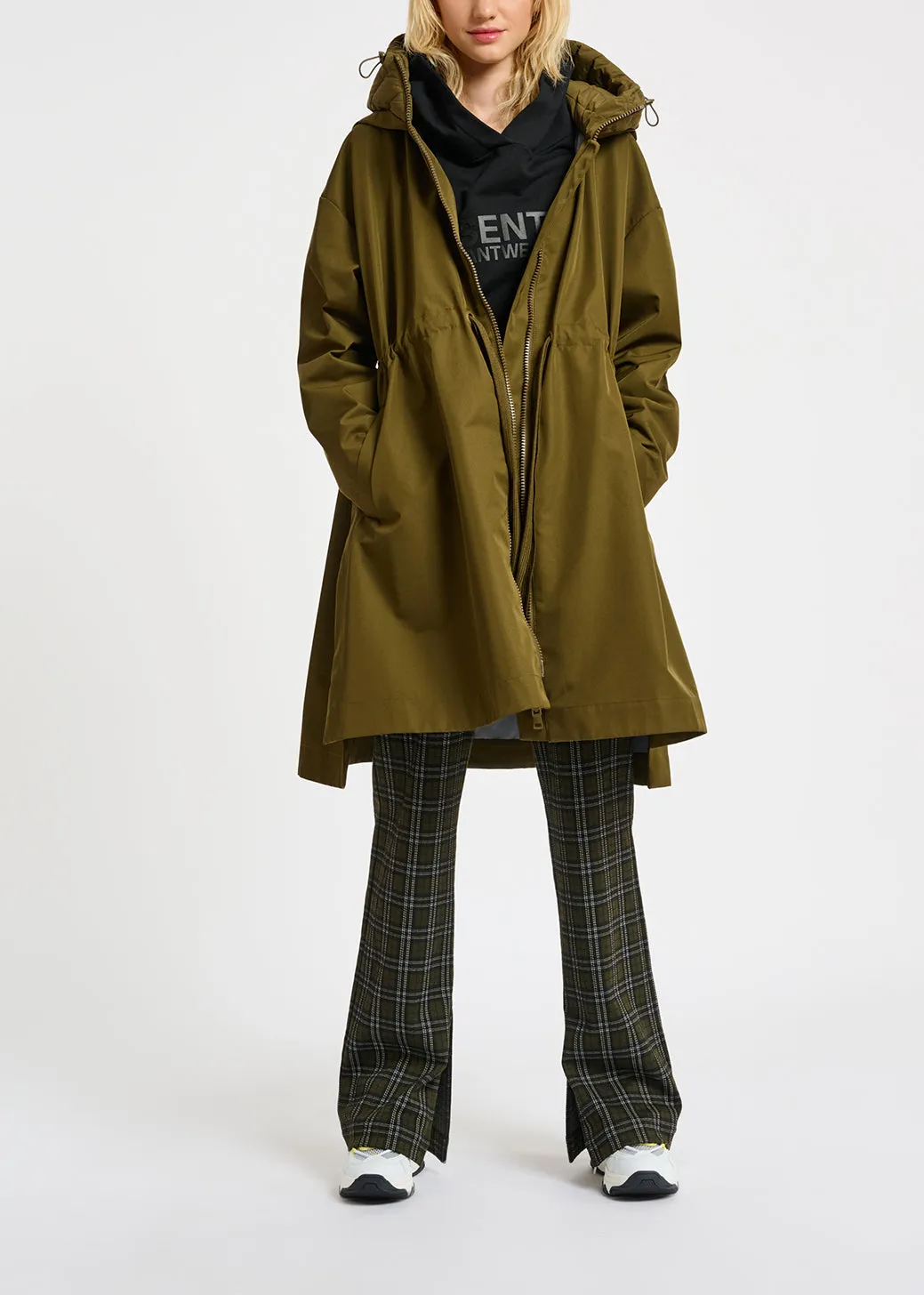 Khaki oversized hooded raincoat
