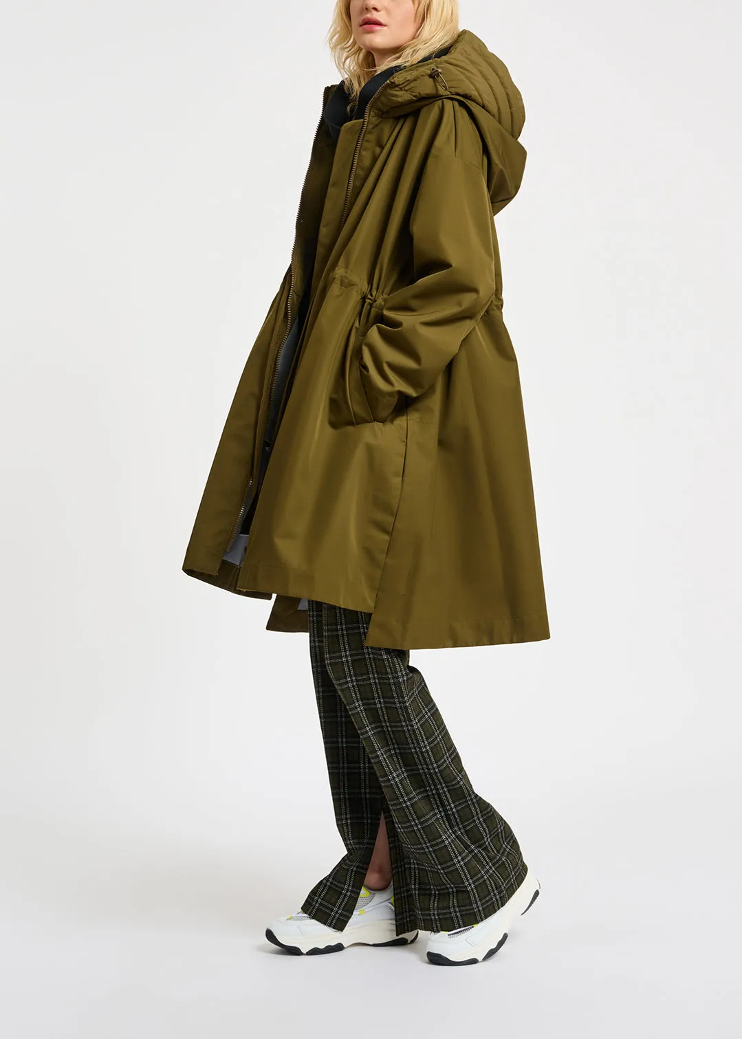 Khaki oversized hooded raincoat