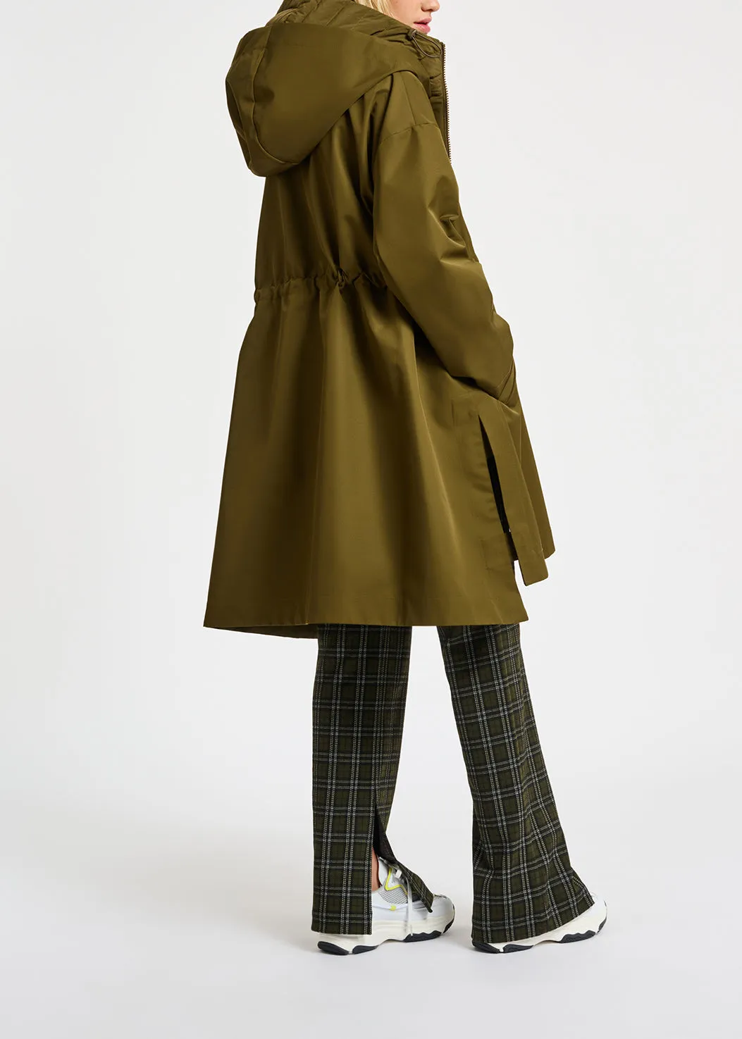 Khaki oversized hooded raincoat